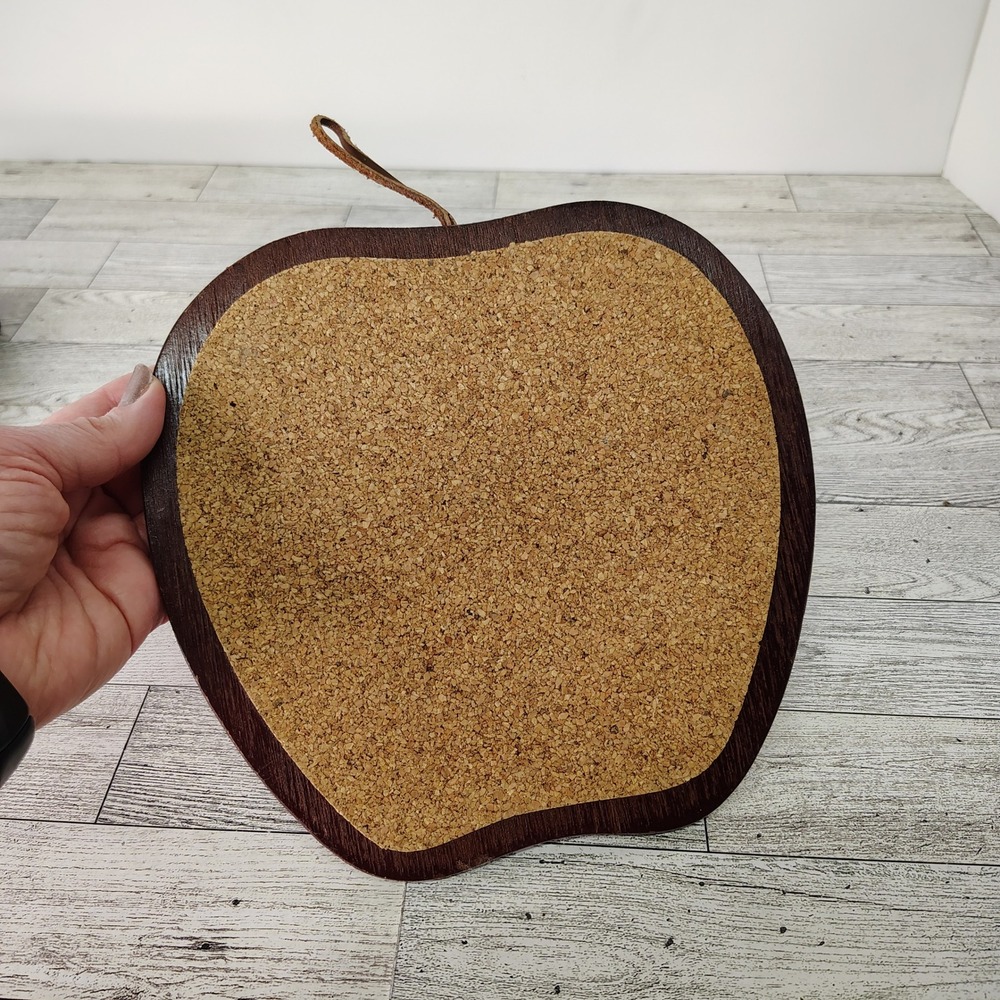 Apple Trivet 8" Wood with Cork Wall Decor Kitchen Decor Apple Shaped Farmcore